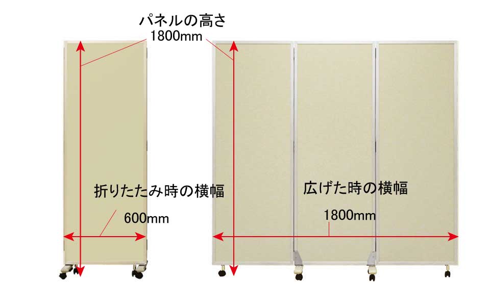 キャスター付き衝立三つ折り白色